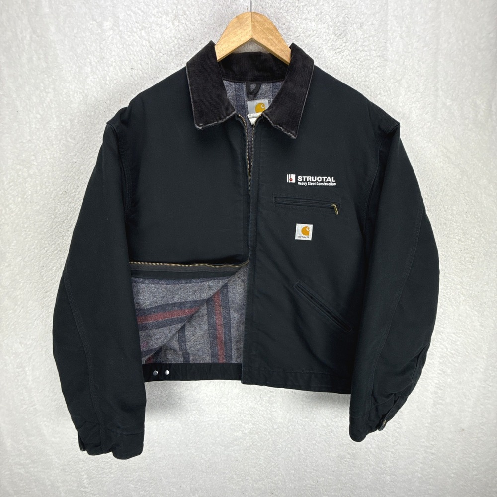Carhartt Detroit Jacket Blanket Lined Men 2XL 28X26 J01 Black Logo Structural